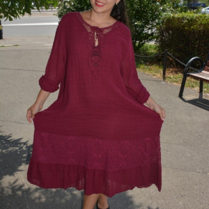 Rochie de vara Reagan cu insertii de dantela nuanta de marsala - Img 7