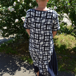 Rochie de zi cu imprimeu de patratele, culoare Bleumarin-alb - Img 5