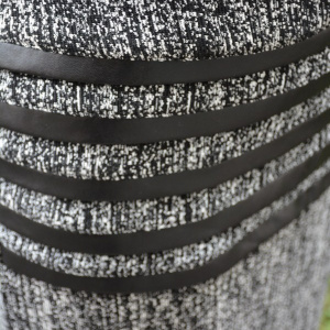 Rochie de zi, gri, material cu aspect tricotat si piele ecologica - Img 5
