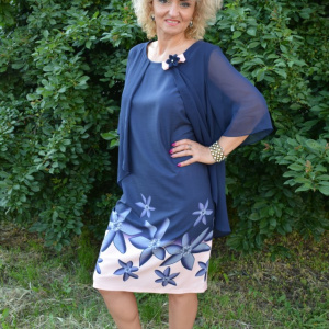 Rochie deosebita nuanta de albastru-plamaniu, imprimeu floral - Img 3
