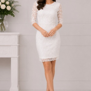 Rochie din dantela rafinata, nuanta de alb, fermoar