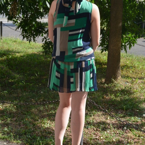 Rochie din voal subtire cu imprimeu abstract verde-bleumarin- bej - Img 4