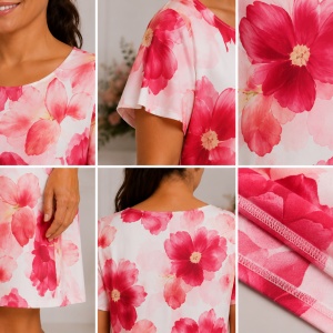 Rochie Dreaptă Damă cu Imprimeu Floral Roz – Rochie Lejeră de Vară cu Mânecă Scurtă - Img 3