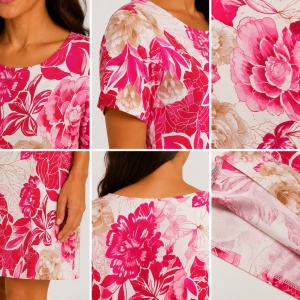 Rochie Dreaptă Damă cu Imprimeu Floral Roz-Pudra - Img 3