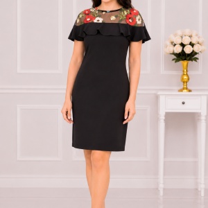 Rochie eleganta Alizee ,brodata cu flori,nuanta de negru