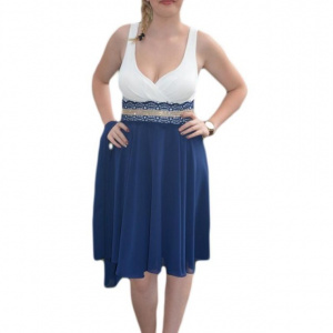 Rochie eleganta, de culoare bleumarin jos si alba in partea de sus - Img 1