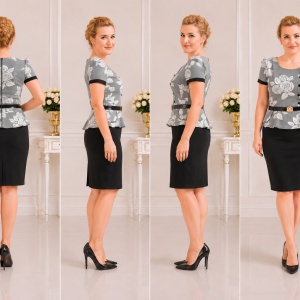 Rochie eleganta de culoare negru-gri model cu peplum - Img 3