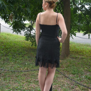 Rochie eleganta de seara, din doua piese, insertie din dantela neagra - Img 4