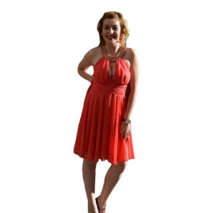 Rochie eleganta, din material vaporos,aplicatii de strasuri aurii - Img 1