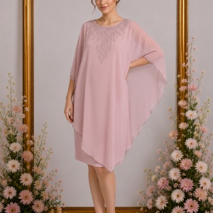 Rochie eleganta Emersyn cu aplicatii rafinate,nuanta de pudra