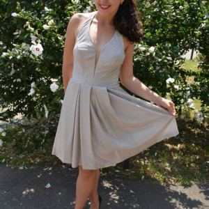 Rochie eleganta Ermine, textura cu fir de lurex ,nuanta de auriu - Img 6