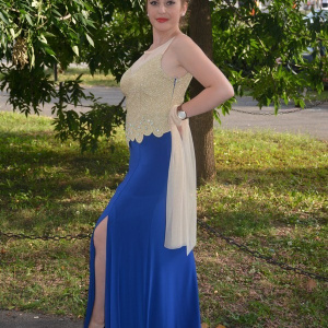 Rochie eleganta, lunga, de culoare albastra, cu slit adanc - Img 4