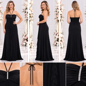 Rochie eleganta lunga, model simplu, cu o mica trena, pe negru - Img 2