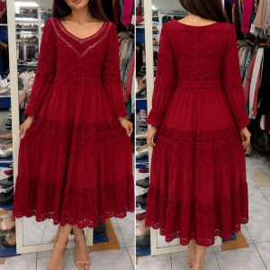 Rochie elegantă maxi în nuanță burgundy