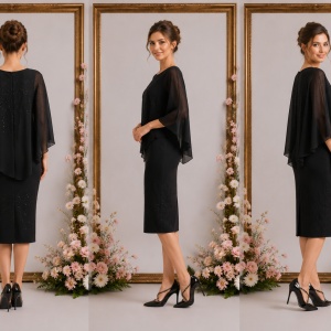 Rochie eleganta Olivia din voal si insertii de strasuri,negru - Img 2