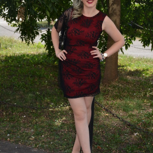 Rochie eleganta, suprapunere de dantela, neagra-rosie - Img 7