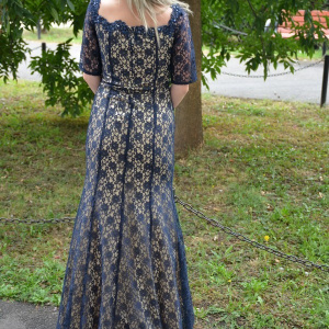 Rochie extrem de eleganta, din dantela bleumarin-crem - Img 6
