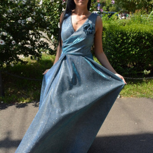 Rochie fashion de ocazie, model lung in nuanta de albastru - Img 4