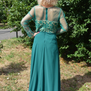 Rochie fashion de seara, verde, model lung cu broderie 3D - Img 5
