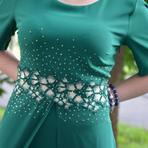 Rochie feminina masura mare, de culoare verde, cu strasuri aurii - Img 5