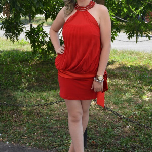 Rochie feminina, rosie, cu cristale RO-1961-RS - Img 6