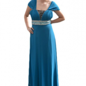 Rochie inedita, eleganta, lunga, cu design din pietre, pe albastru - Img 1