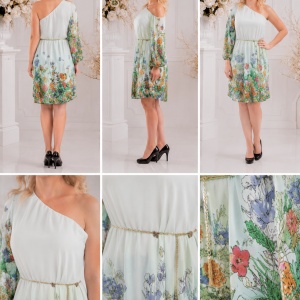 Rochie lejera de vara, culoare alba, cu design floral multicolor - Img 2
