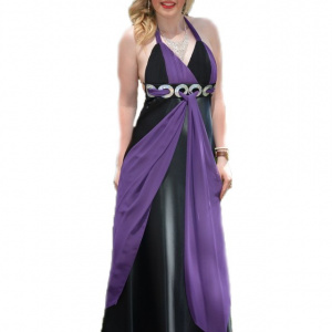 Rochie lunga de ocazie cu decolteu in V si decor de paiete - Img 1