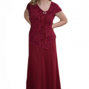 Rochie lunga de seara cu aspect de costum de nuanta marsala - Img 1