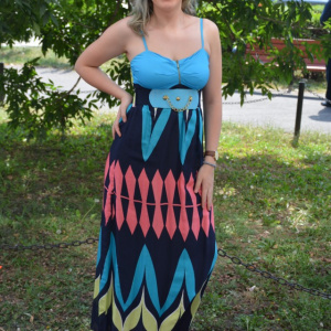 Rochie lunga de vara, cu figuri geometrice multicolore, lejera - Img 4