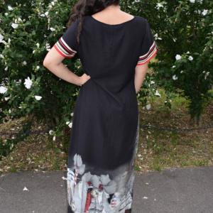 Rochie lunga de zi,Suze cu imprimeu cu flori,nuanta de negru - Img 5