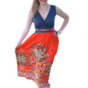 Rochie maxi, de culoare bleumarin-rosu - Img 1