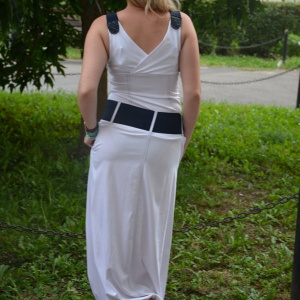Rochie maxi, feminina culoare alb-bleumarin - Img 4