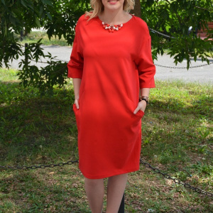 Rochie moderna, de culoare rosie, cu insertie de buzunare - Img 6