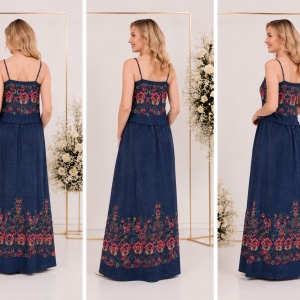 Rochie moderna de nuanta bleumarin, design cu aspect de blug - Img 2