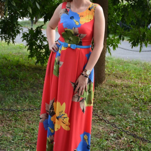 Rochie moderna, model lung de vara, corai cu design de flori - Img 6
