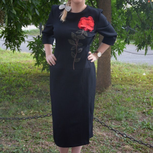 Rochie neagra cu maneci trei-sferturi prevazuta cu broderie - Img 2