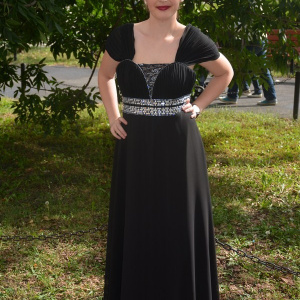 Rochie neagra lunga, pentru ocazii speciale, cu insertii de strass-uri - Img 2