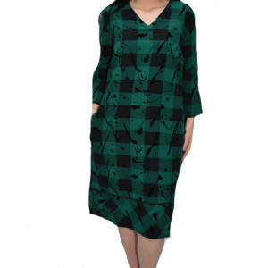 Rochie office Liena,model painted,nuanta de negru-verde - Img 1