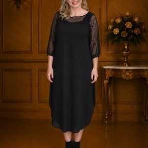 Rochie originala de ocazie, nuanta neagra cu insertie de voal lejer
