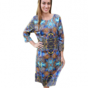 Rochie rafinata, de culoare albastru-bleumarin cu imprimeu - Img 1