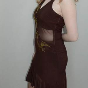 Rochie rafinata de gala, maro, cu insertie de material transparent - Img 3