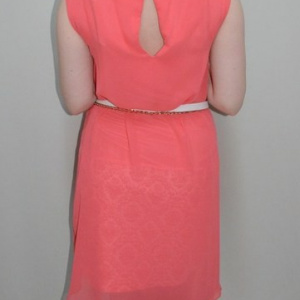 Rochie rafinata de ocazie, de culoare corai, model cu voal - Img 6