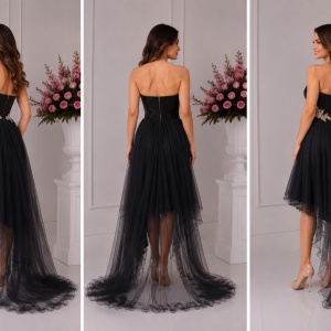 Rochie rafinata de seara cu croiala asimetrica, culoare neagra - Img 2