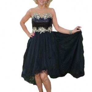 Rochie rafinata de seara cu croiala asimetrica, culoare neagra - Img 1
