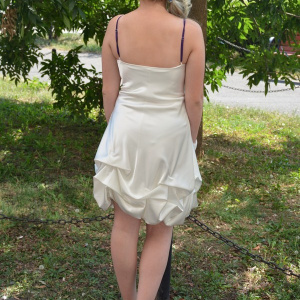 Rochie rafinata, din saten de culoare alba, scurta - Img 5