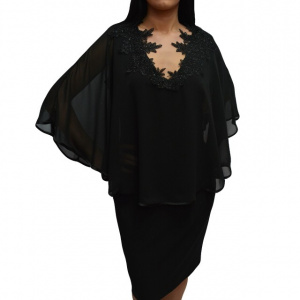Rochie rafinata, eleganta, cu aspect de costum cu voal, neagra - Img 1