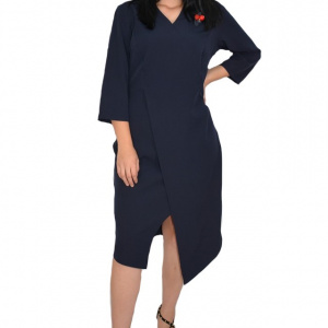 Rochie rafinata Mila cu crepeu in fata,model asimetric,nuanta bleumarin - Img 1