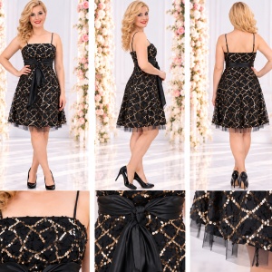 Rochie rafinata, neagra cu inserti de paiete auri - Img 2