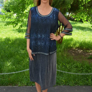Rochie rafinatat Odetta cu insertii argintii,nuanat de bleumarin - Img 3